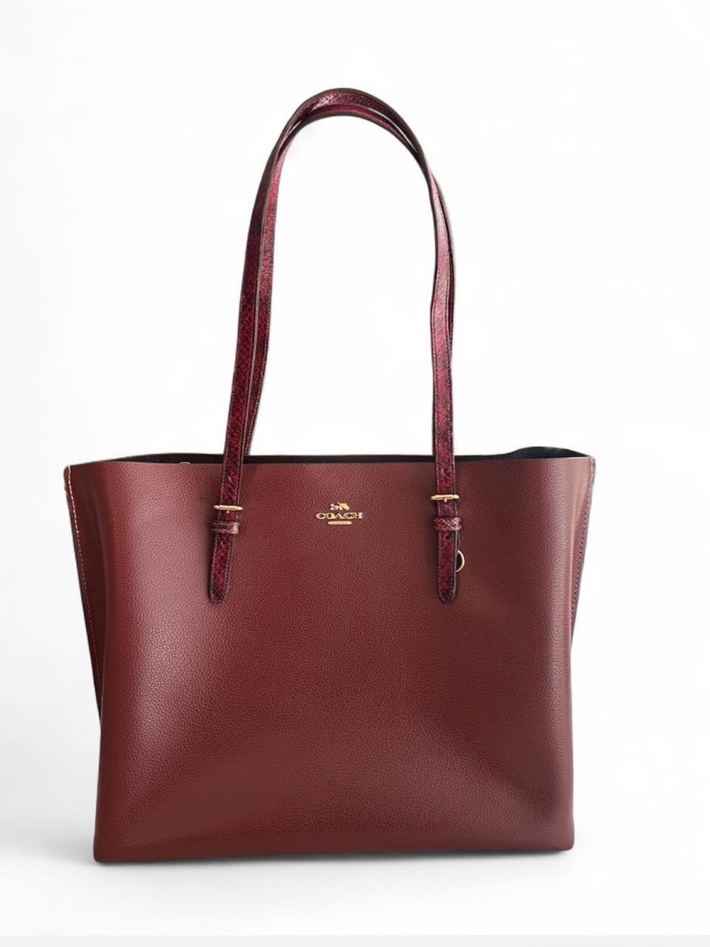 Coach Burgundy Leather Tote with Contrasting Strap Detail